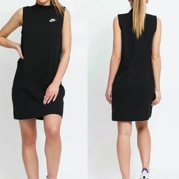 Nike Womens Small Athletic Black/Dark Gray Tennis Dress Logo Pockets Sleeveless - Picture 1 of 6